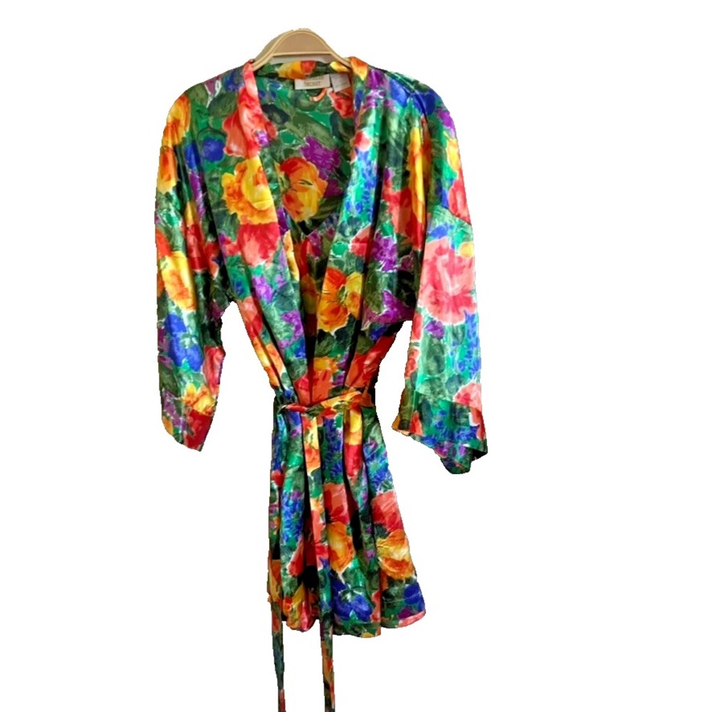 Vintage Victorias Secret Gold Label Womens Large Floral Kimono Robe Slip‎ Set